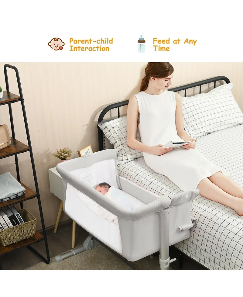 Gouun Baby 4-Height Travel Bedside Bassinet with Breathable Mesh and Carry Bag