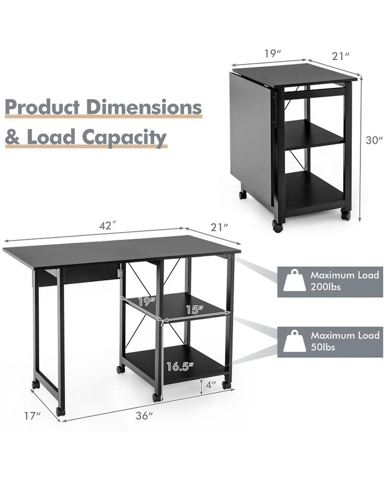 Gouun Wood Folding Home Office Desk with Storage Drawers