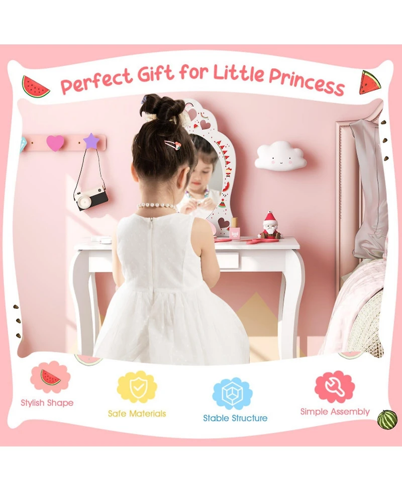 Gouun Wood Children Makeup Vanity Table with Removable Mirror