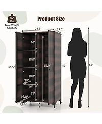 Gouun Metal Frame Tall Wicker Wardrobe Closet with Hanging Rod and Doors