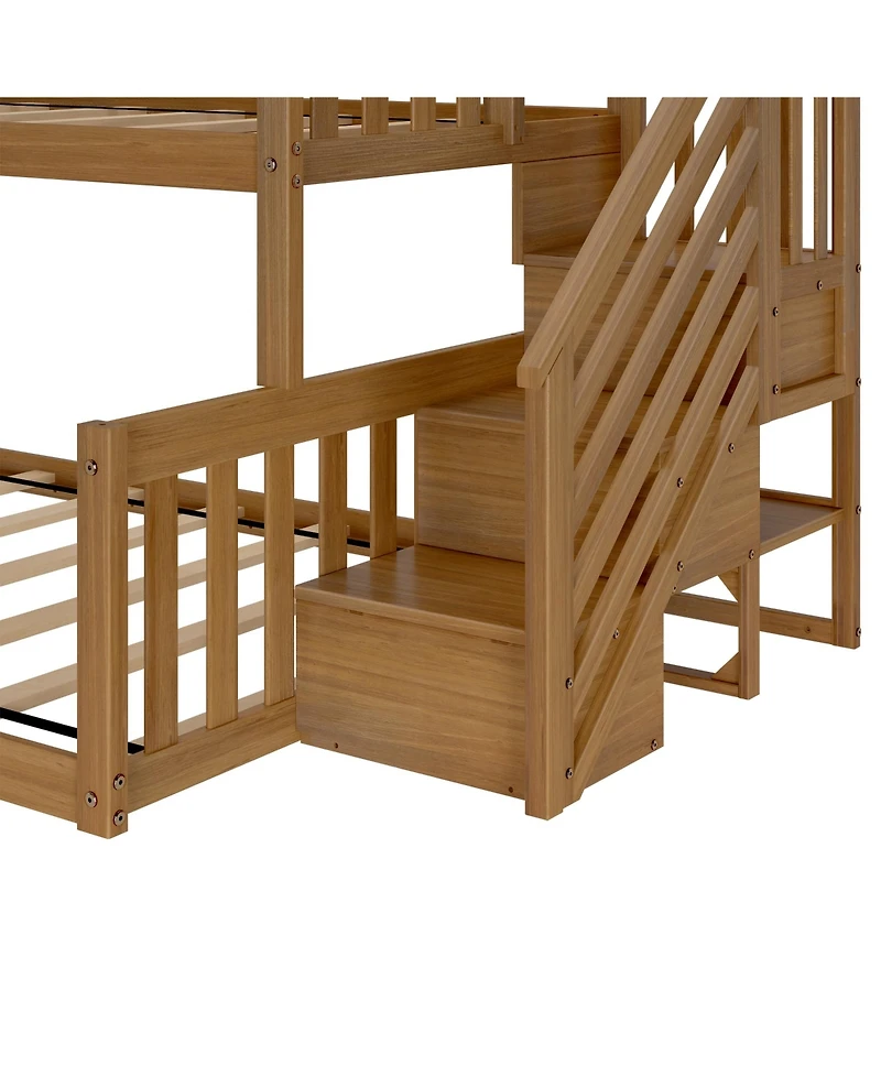 Max & Lily Wooden over Full Low Bunk Bed for Kids with Staircase, Pecan