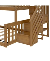 Max & Lily Wooden over Full Low Bunk Bed for Kids with Staircase, Pecan