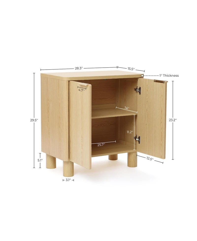 LuxenHome Natural Wood Finish 2-Door Storage Cabinet, Manufactured Wood Organizer for Home and Office