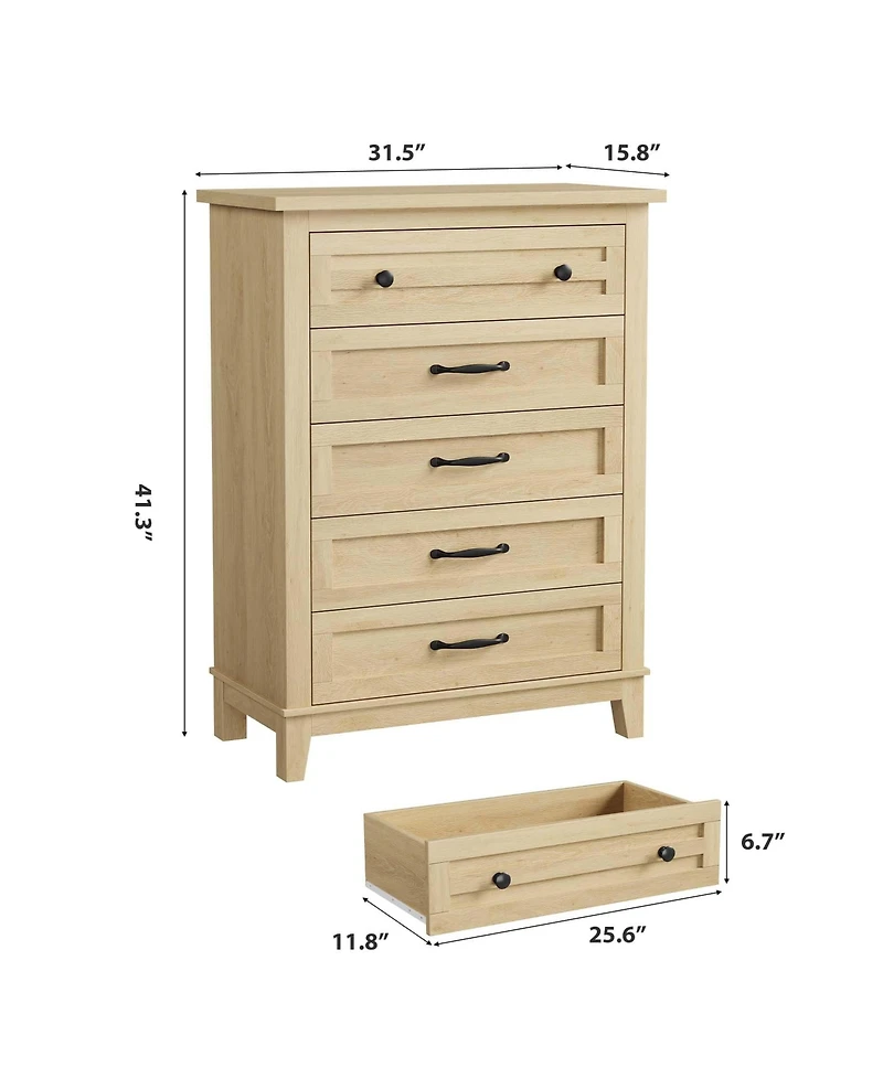 gaomon 5 Drawer Vertical Dresser, 41.3" Tall Modern Wooden Storage Chest for Bedroom Living Room