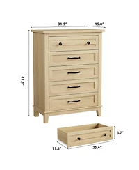gaomon 5 Drawer Vertical Dresser, 41.3" Tall Modern Wooden Storage Chest for Bedroom Living Room