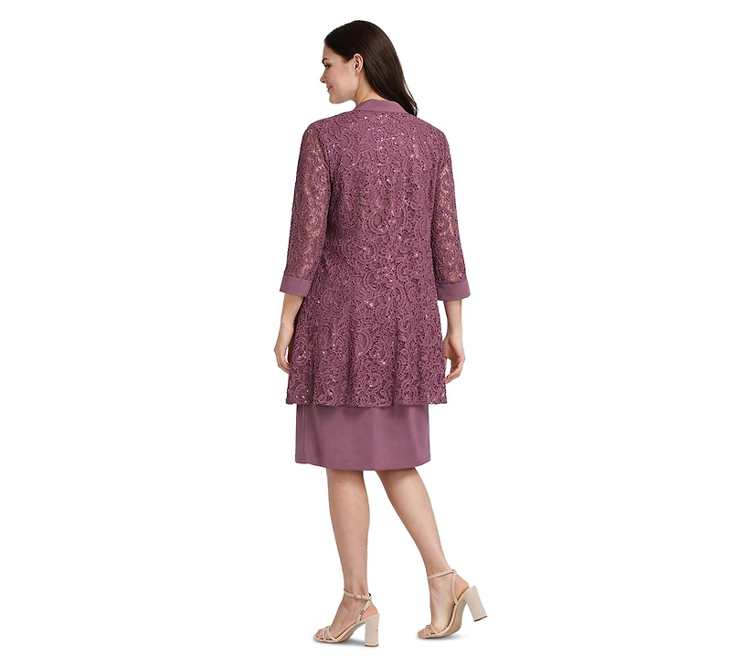 R & M Richards Women's 2-Pc. Sequined Lace Jacket Necklace Dress Set