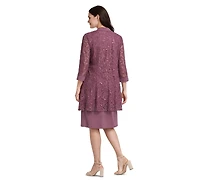 R & M Richards Women's 2-Pc. Sequined Lace Jacket Necklace Dress Set