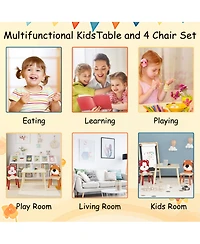 Rainsken 3 Piece Wood Table and Chair Set, with 2 BearandTiger Animals Chairs, Wood Activity Tables Drawing Play Table Set, for Age 2-6 Boy Girl