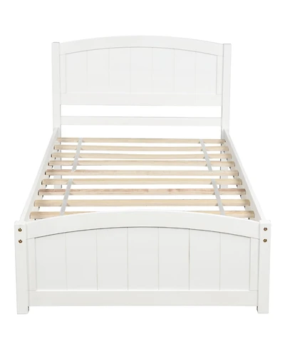 Rainsken Twin Size Bed Frame, Wood Platform Bed with Headboard, Footboard and Wood Slat Support for Bedroom