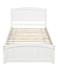 Rainsken Twin Size Bed Frame, Wood Platform Bed with Headboard, Footboard and Wood Slat Support for Bedroom