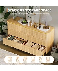 gaomon Fluted 7 Drawer Dresser with Gold Handles Curved Profile Design, 54" Wide Modern Wood Storage Cabinet and Tv Stand