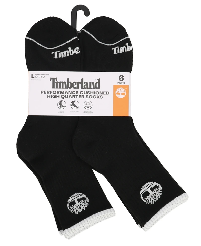 Timberland Men's 6-Pack Tipped High Quarter Logo Sock
