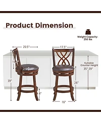 Costway Set of 4 Swivel Bar Stools Counter Height Dining Pub Chairs with Rubber Wood Legs