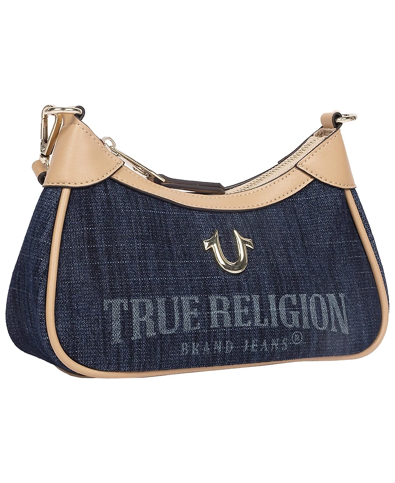 True Religion Blair Denim and Pu Shoulder Bag Logo Mini with Detachable Strap