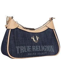 True Religion Blair Denim and Pu Shoulder Bag Logo Mini with Detachable Strap