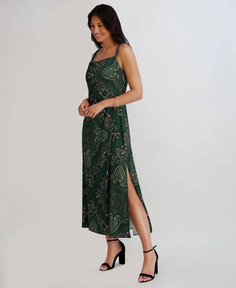 Siena Women's Printed Cowl Neck Satin Midi Dress