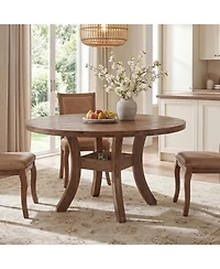 Tribesigns 47" Solid Wood Round Dining Table for 4-6, Farmhouse Circle Kitchen Table with Unique Curved Legs