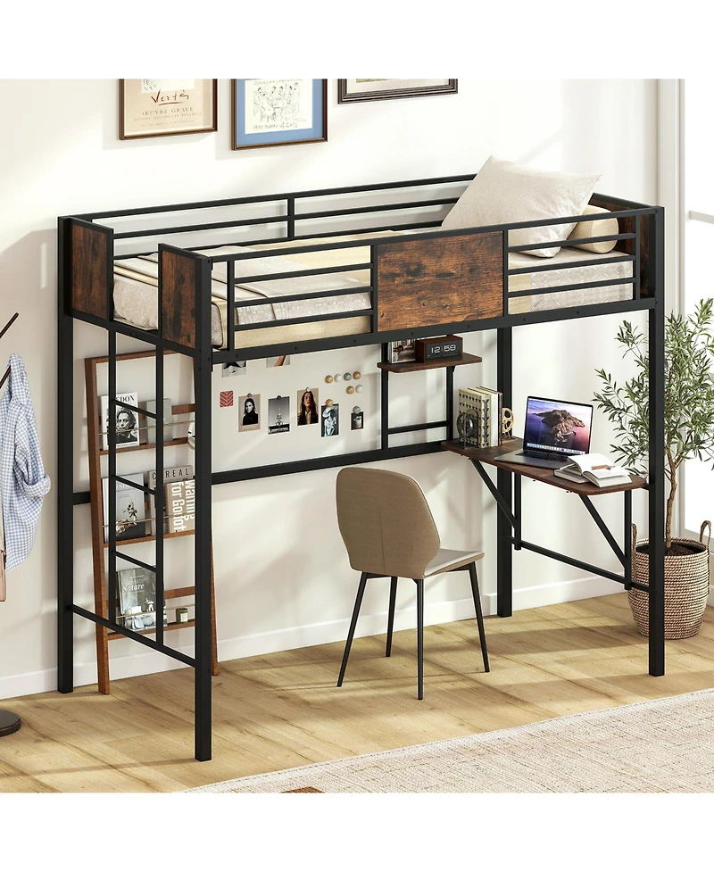 Slickblue Twin Loft Bed Frame with Ladder and Full Safety Guardrails