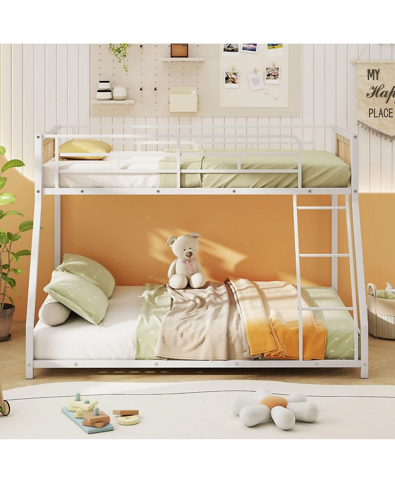 Slickblue Metal Bunk Bed Twin Over Full with Safety Guardrails and Space Saving Ladder Design
