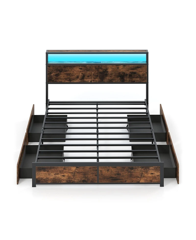 Slickblue Led Platform Bed Frame with 4 Drawers Charging Station