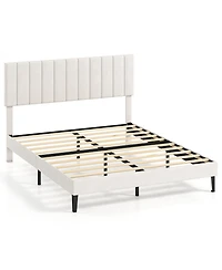 Slickblue Modern Velvet Upholstered Platform Bed Frame with Durable Wooden Support Base
