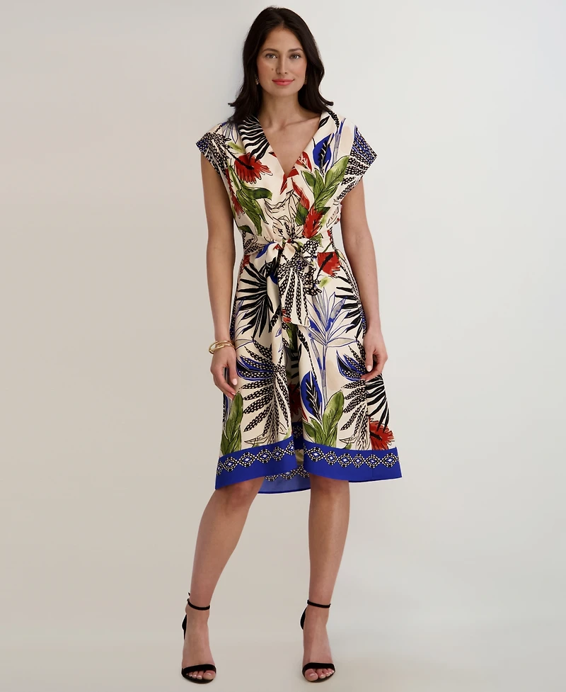 Kensie Women's Printed V-Neck Midi Dress