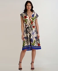 Kensie Women's Printed V-Neck Midi Dress
