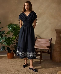 Vince Camuto Women's V-Neck Embroidered Hem Midi Dress