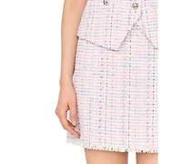 CeCe Women's Frayed Tweed Princess Seam Mini Skirt