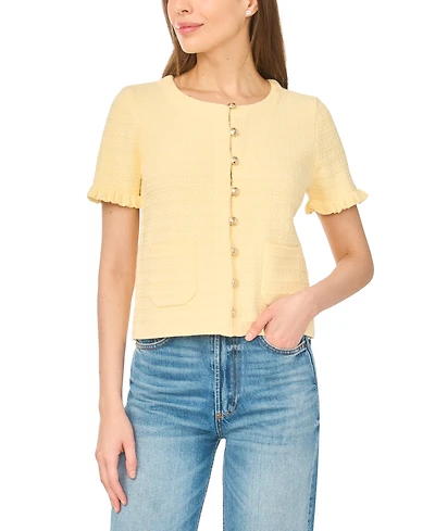 CeCe Women's Crewneck Short-Sleeve Cardigan Sweater