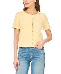 CeCe Women's Crewneck Short-Sleeve Cardigan Sweater