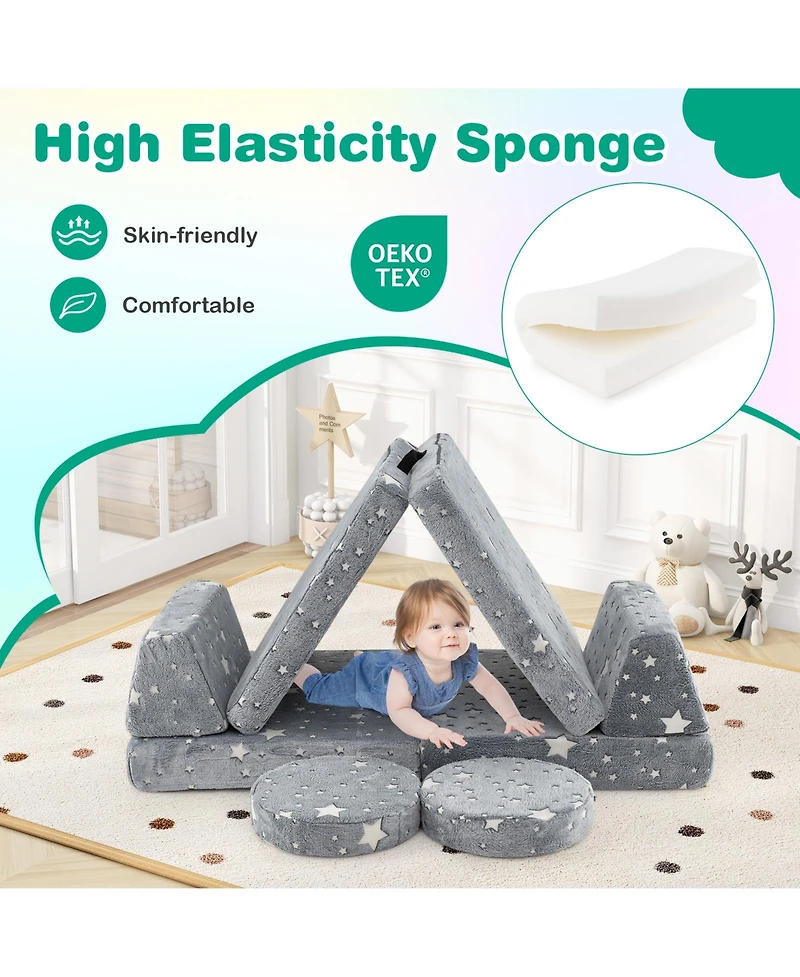 Gouun Modular Kids Play Couch Set with Glow-in-the-Dark Pattern and Handles