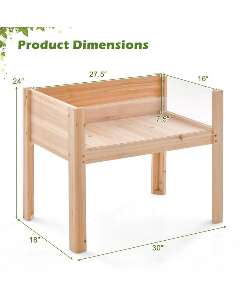 Gouun Fir Wood Raised Garden Bed with Acrylic Side Panels
