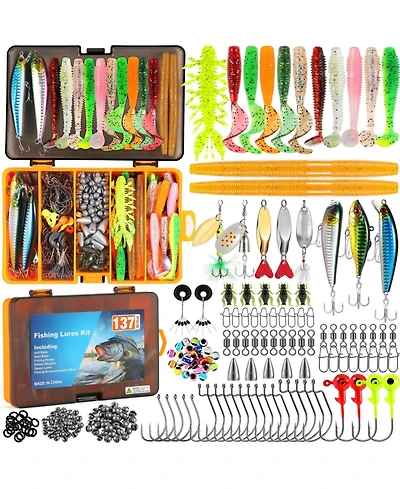 Gnuadz 137-piece Fishing Lures Tackle Box Crankbaits Spoon Hooks Weights Gear Kit Bass Freshwater