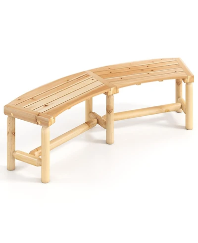 Sugift Patio Curved Bench Solid Wood Fire Pit Bench Outdoor Backless Loveseat