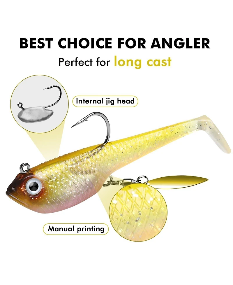 Gnuadz Easy Catch Pre-rigged Soft Swimbaits Vibrating Action Bass Fishing Lures