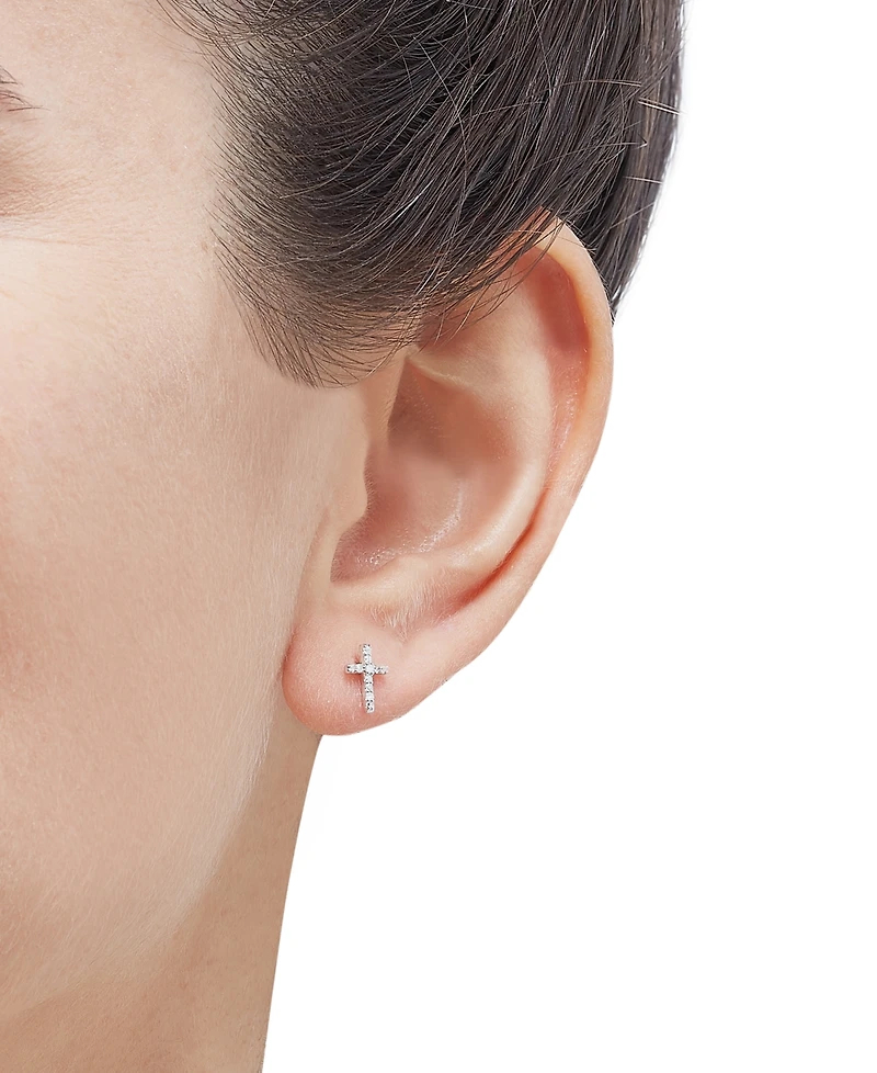 14k White Gold Earrings, Diamond Accent Cross Stud Earrings