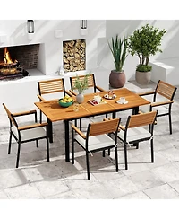 Gouun 7-Piece Expandable Acacia Wood Patio Dining Set with Cushions and Umbrella Hole