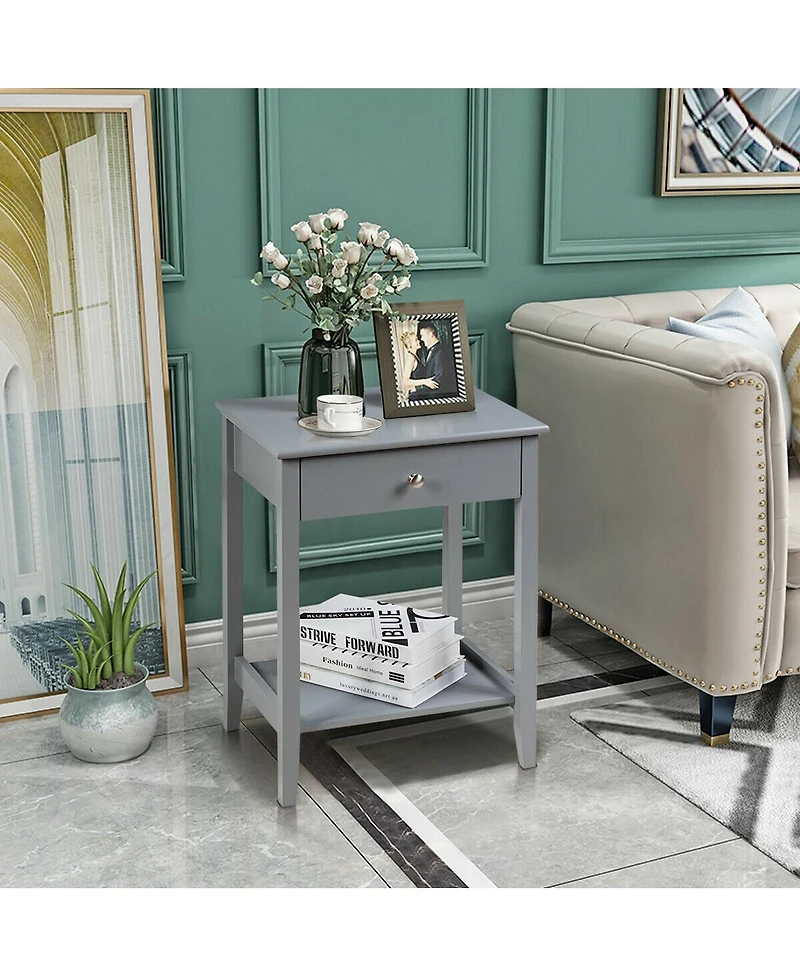 Sugift Wooden Nightstand End Table with Storage and Display