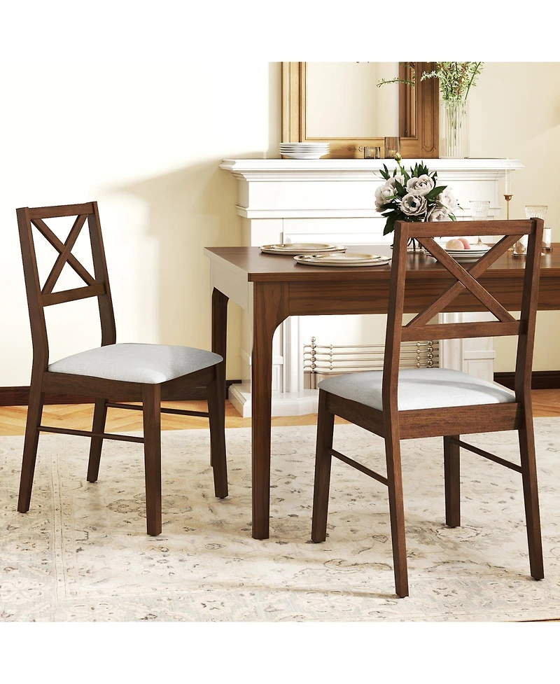 Sugift Upholstered Side Dining Chairs Set of 2 with Rubber Wood Frame