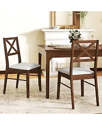 Sugift Upholstered Side Dining Chairs Set of 2 with Rubber Wood Frame