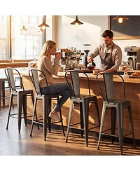 Gymax Metal Bar Stools Set of 4 24'' Counter Height Barstools with Backrests and Footrests