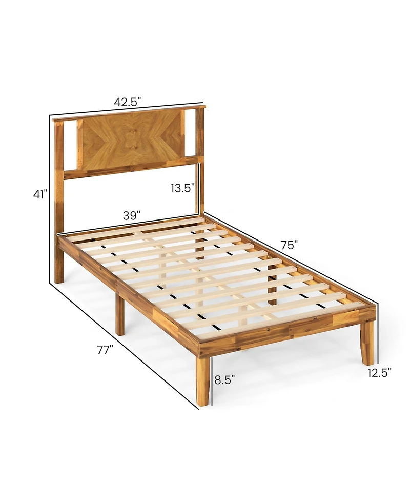 Slickblue Acacia Wood Platform Bed Frame with Headboard Mid Century Style