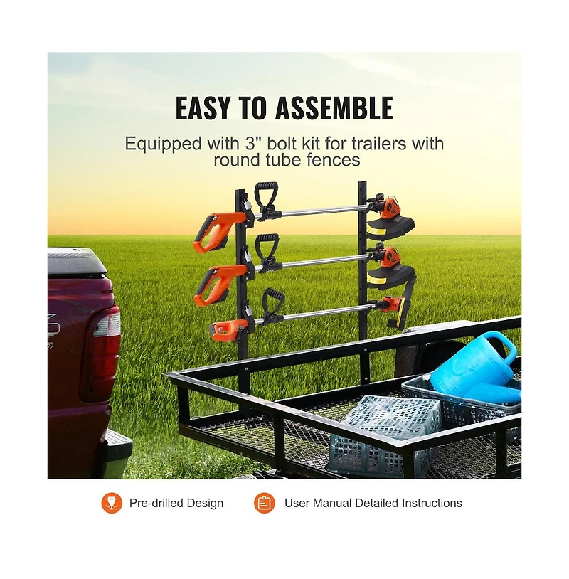 Sugift 3 Place Trimmer Rack Locking Holder for Landscape Trailer