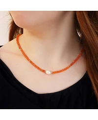 The Lovery Carnelian Bead Pearl Necklace 14K Gold