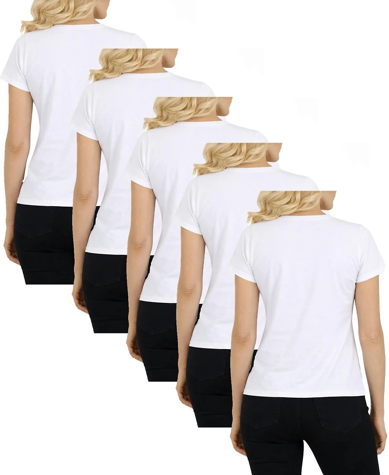 Galaxy By Harvic Women's Relaxed Fit V-Neck Short Sleeve T-Shirt-5 Pack