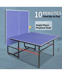 Rainsken 8FT Mid-Size Table Tennis Table, Foldable and Portable Ping Pong Table Set with Net, 2 Table Tennis Paddles and 3 Balls for Family Game