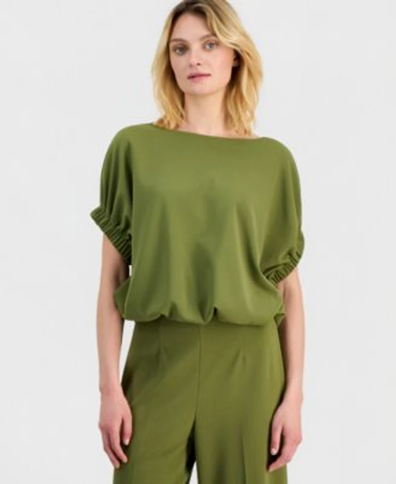 Anne Klein Womens Dolman Sleeve Bubble Hem Top High Rise Cropped Wide Leg Pants
