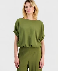 Anne Klein Womens Dolman Sleeve Bubble Hem Top High Rise Cropped Wide Leg Pants