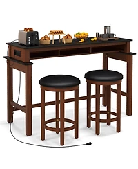 Gymax 3-Piece Home Bar Set Counter Height Bar Table with 2 Upholstered Bar Stools